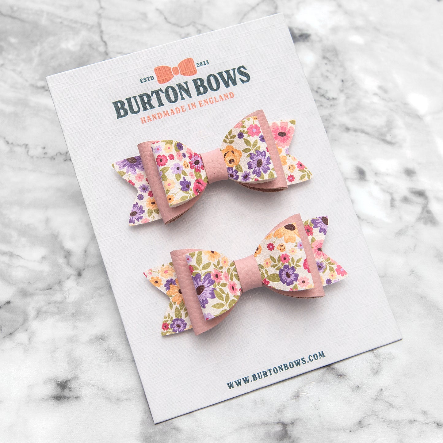Ditsy Floral & Pink Leather Hair Bows