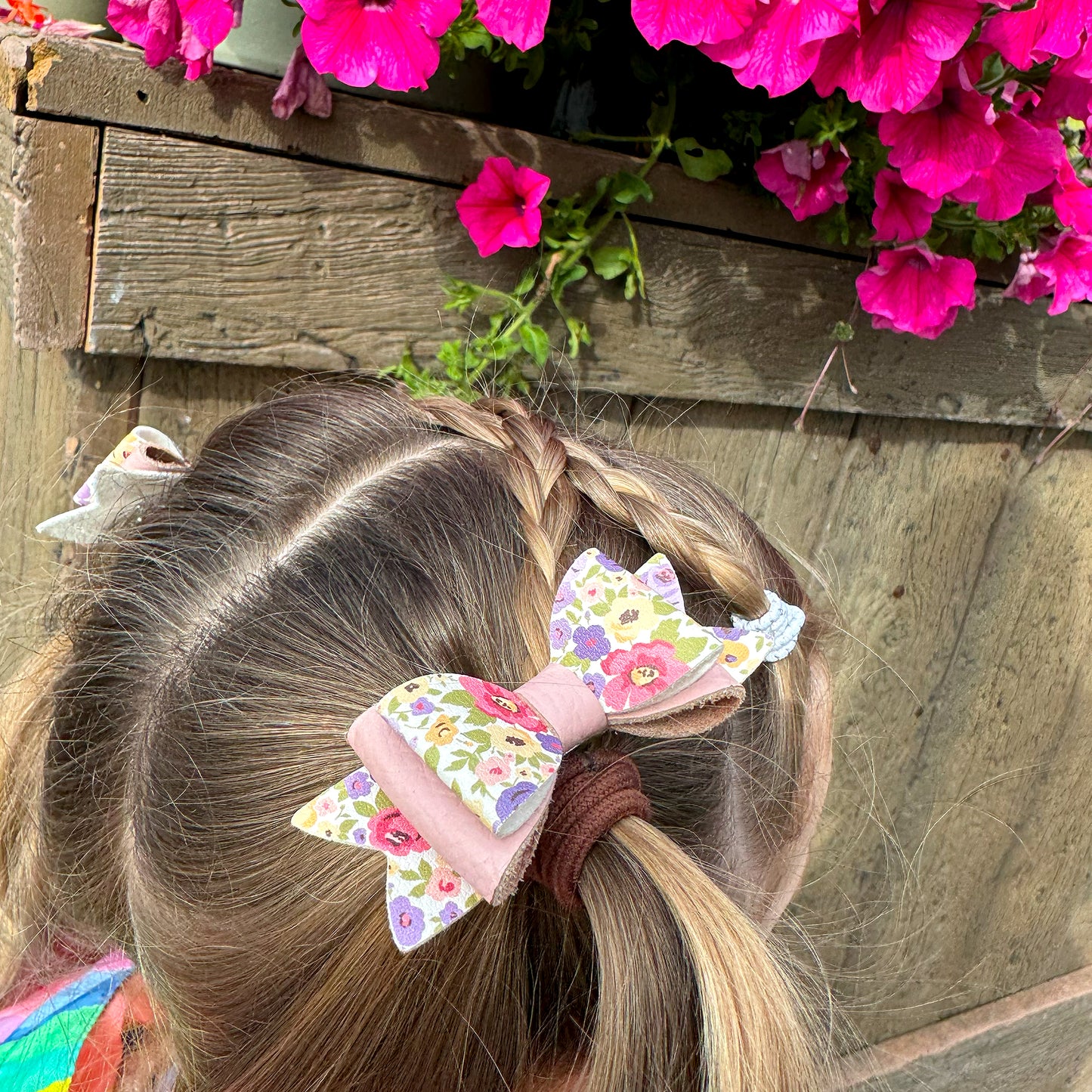 Ditsy Floral & Pink Leather Hair Bows