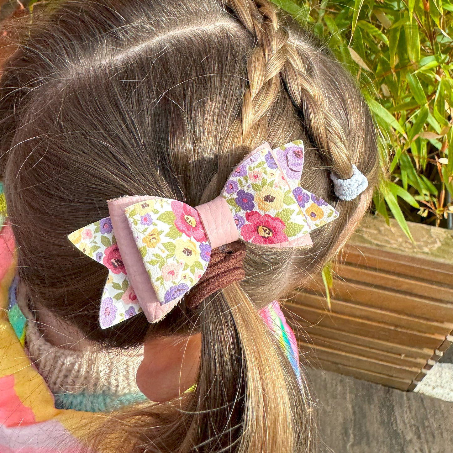 Ditsy Floral & Pink Leather Hair Bows