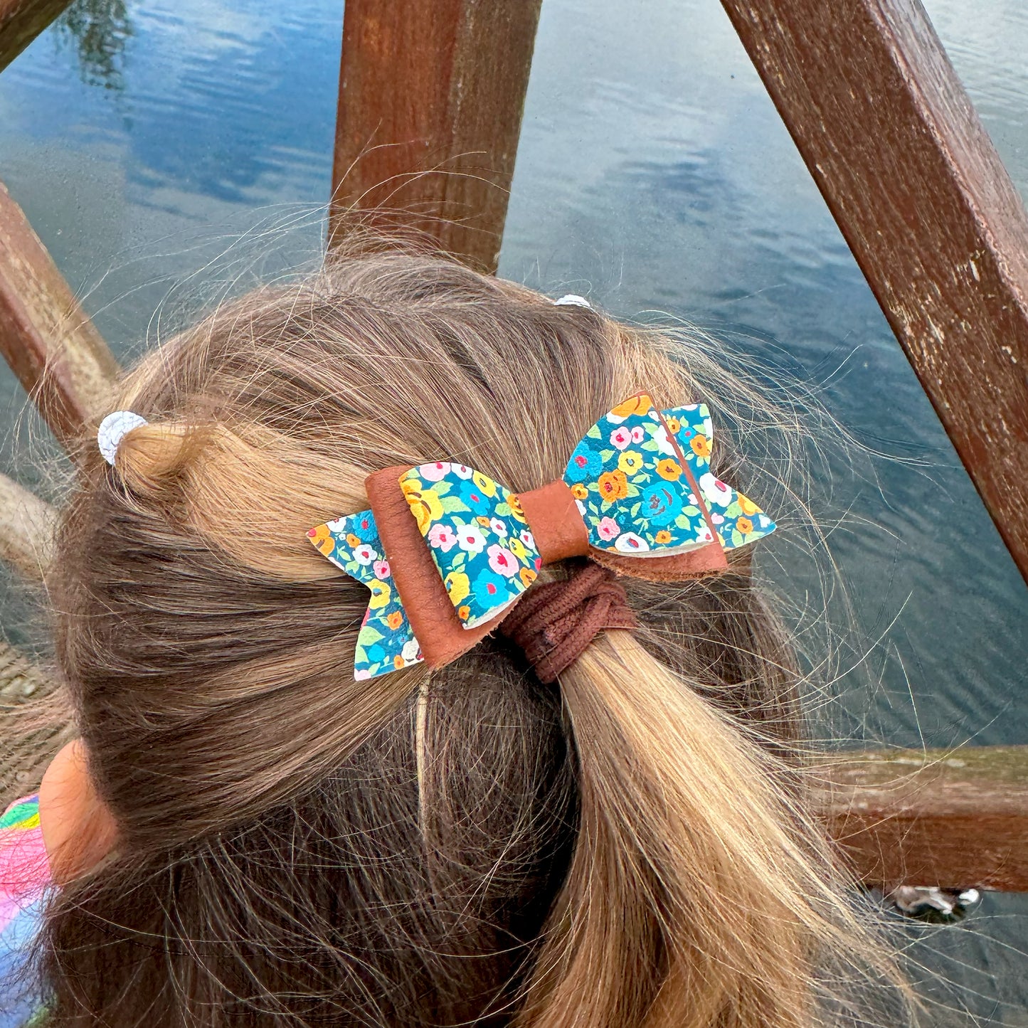 Ditsy Floral & Tan Leather Hair Bows