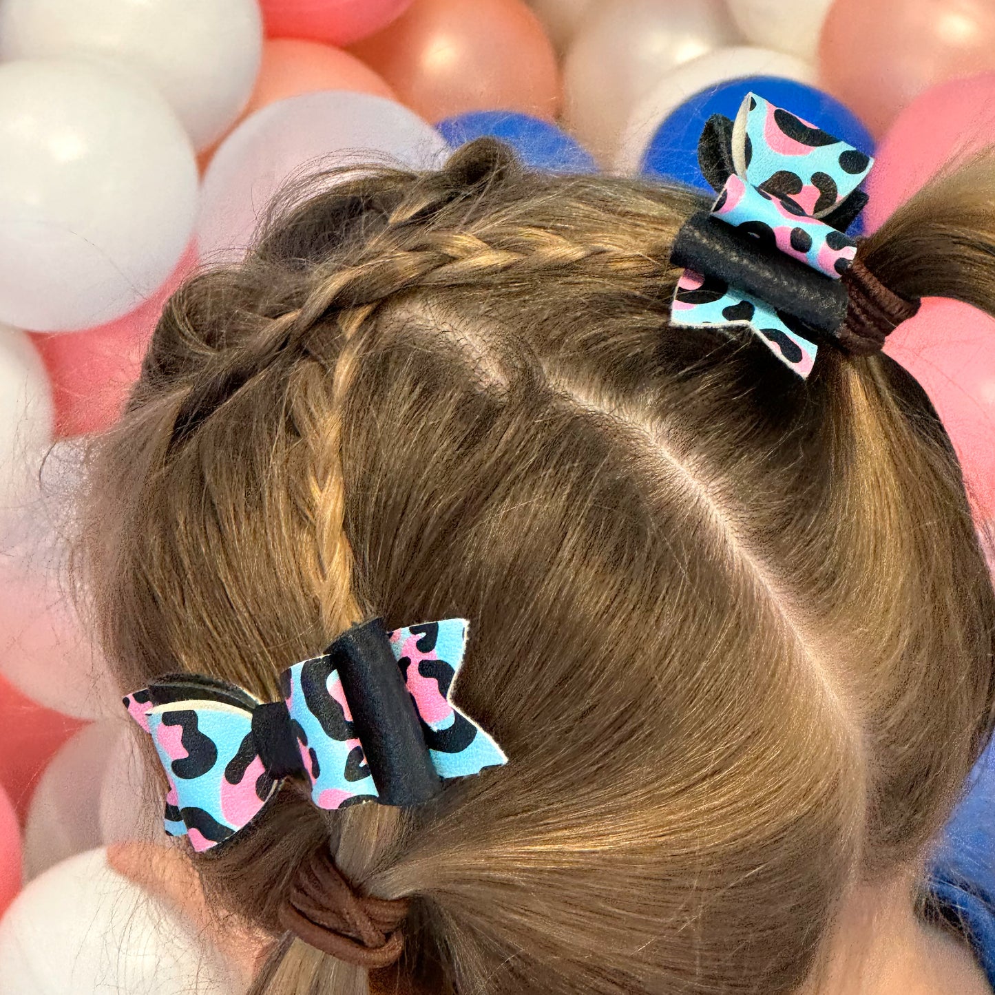 Leopard Print & Black Leather Hair Bows