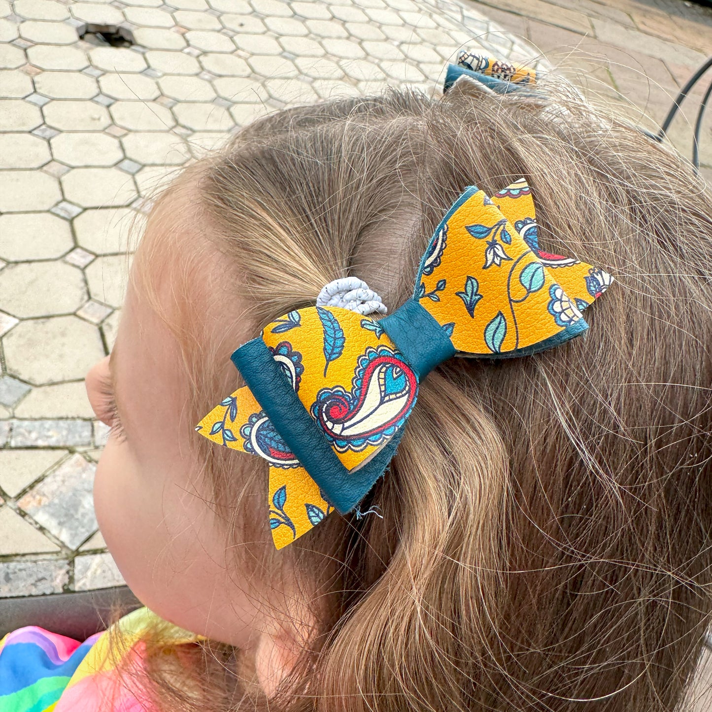 Paisley & Blue Leather Hair Bows