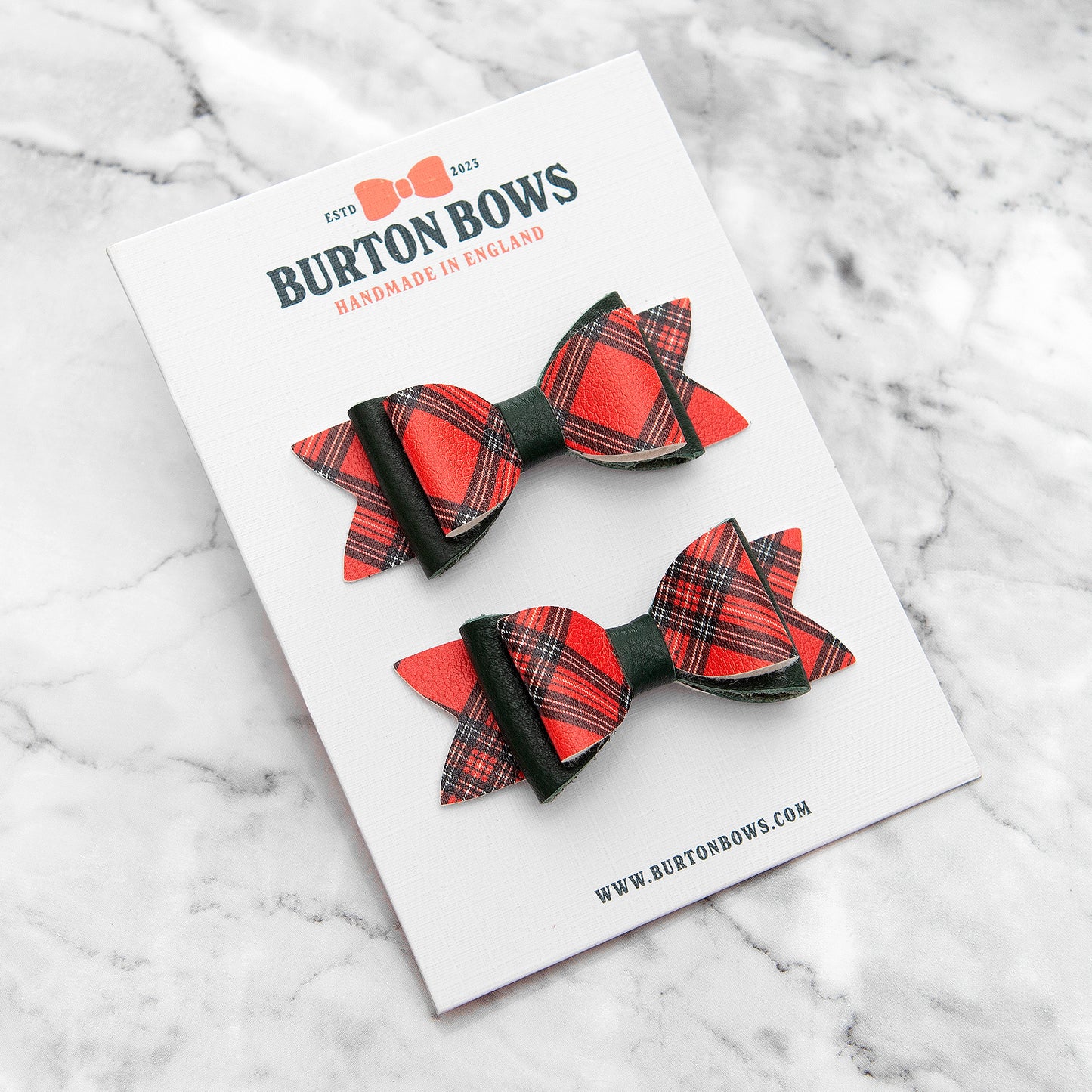 Christmas Tartan & Green Leather Hair Bows