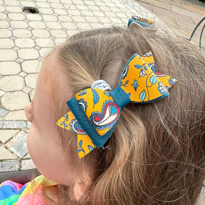 Paisley & Blue Leather Hair Bows