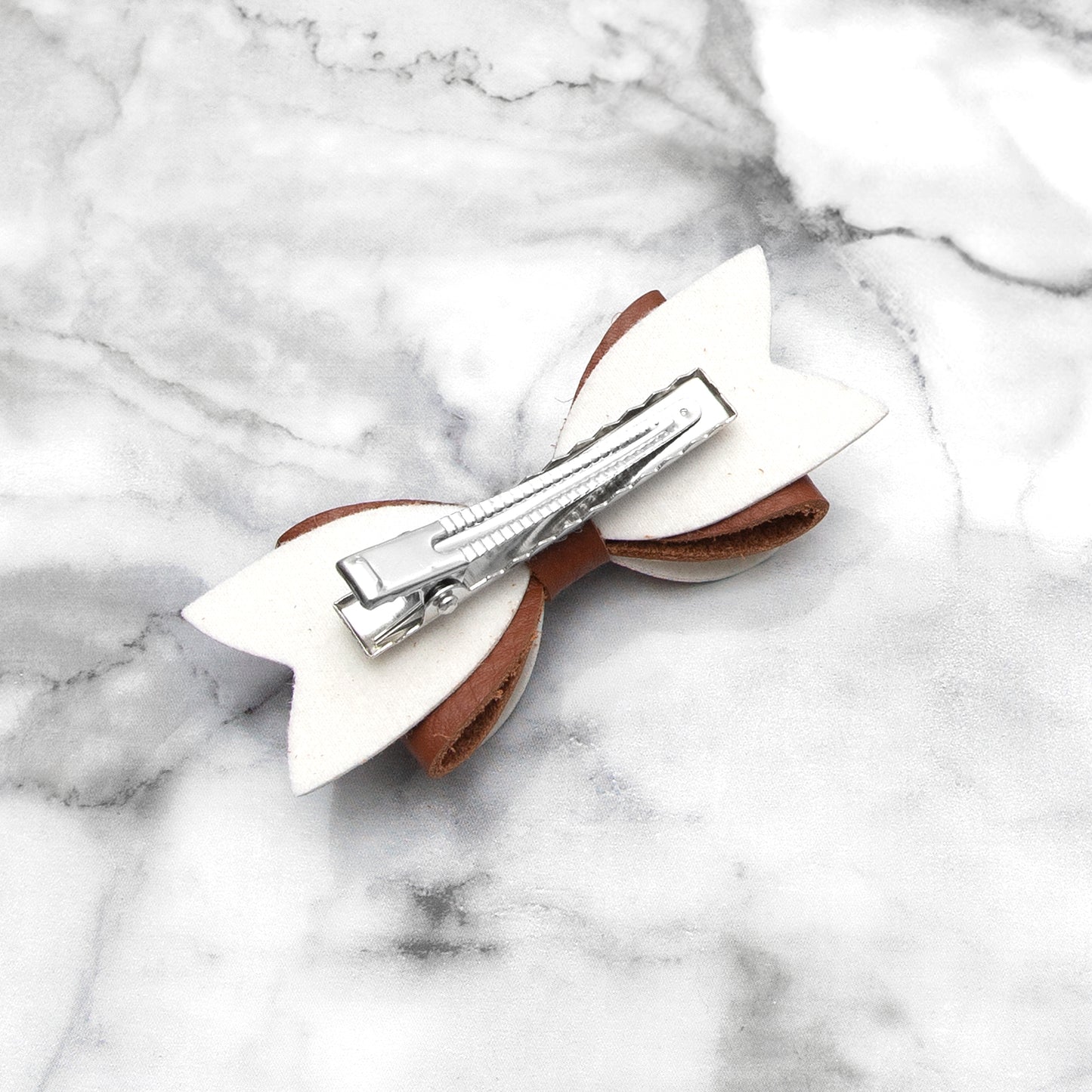 Vintage Floral & Tan Leather Hair Bows